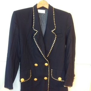 Vintage Nordstrom Blue Wool Blazer Gold Metallic